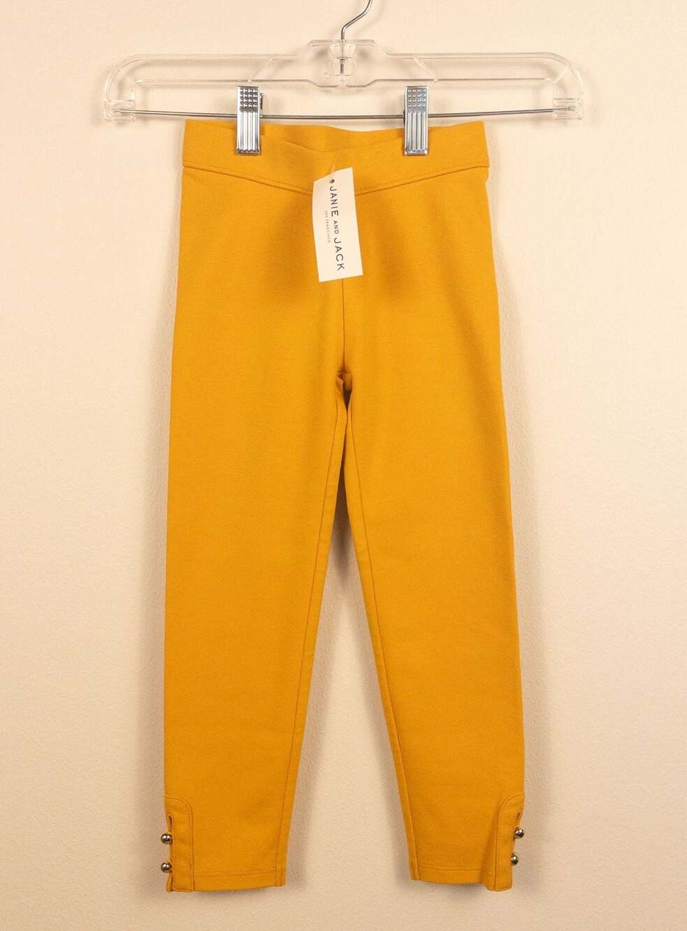 Janie and Jack Mustard Yellow Ponte Knit Legging, Gold-Tone Button Detail Size 4